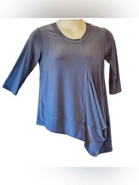 Sympli Blue Asymmetrical Lagenlook Tunic has Draped Pocket Front  Women's Size 6